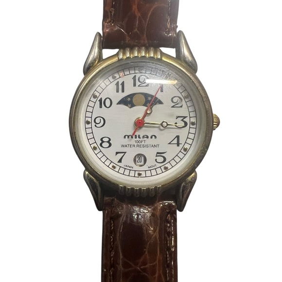 Milano Moon Phase Gold Tone and Brown Women's Watch - Picture 1 of 6